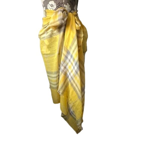 Unknown Brand OS Yellow/Gray/Tan Color Mega Check Soft Woven Wrap/Coverup/Scarf - Picture 6 of 15